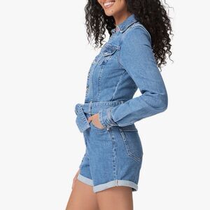 PAIGE Vintage Collection Maggy Tie Waist Long Sleeve Denim Romper Shorts 8 NWT